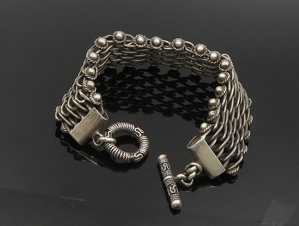 925 Sterling Silver  Vintage Twisted Rope & Beads Wide Chain Bracelet  BT9339