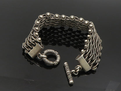 925 Sterling Silver  Vintage Twisted Rope & Beads Wide Chain Bracelet  BT9339
