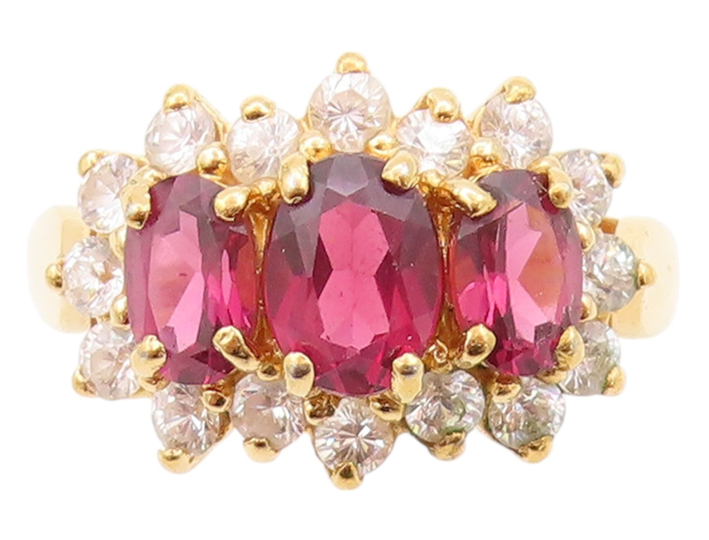 925 Sterling Silver Vintage Ring Gold Plated Oval Pink & White CZ  Sz 8  RG32561