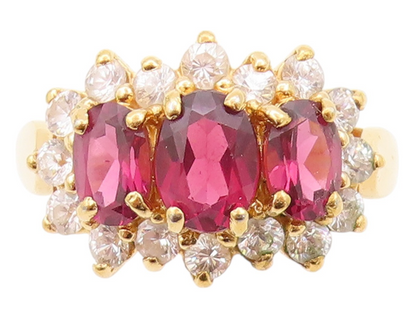 925 Sterling Silver Vintage Ring Gold Plated Oval Pink & White CZ  Sz 8  RG32561