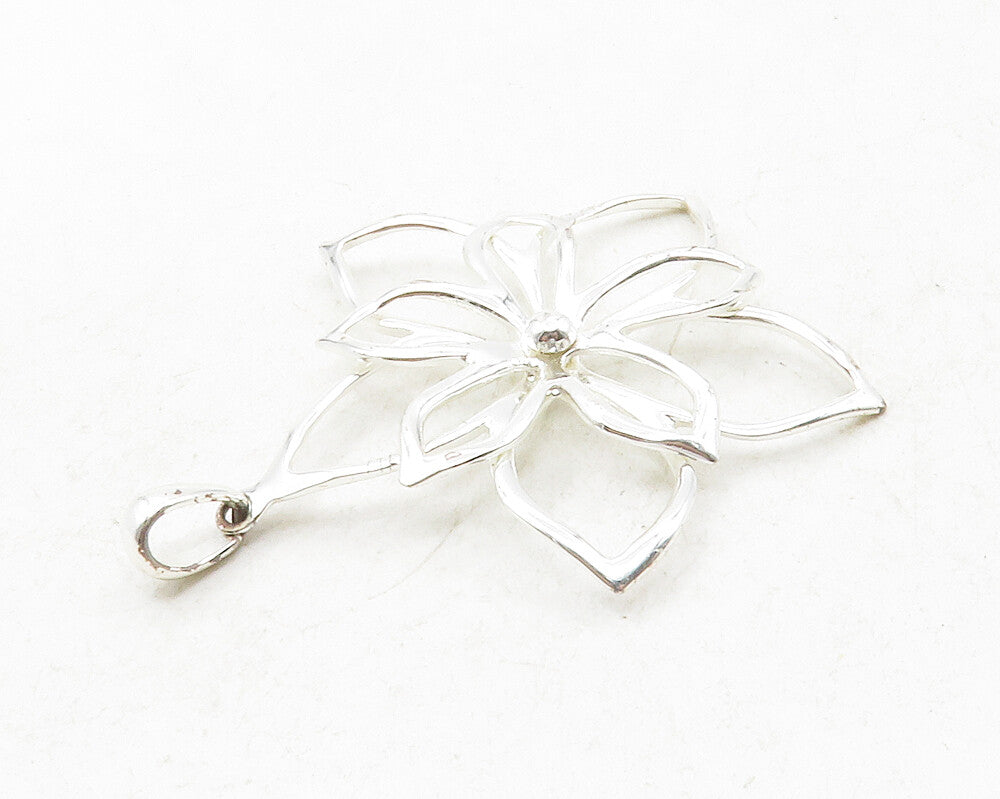 925 Sterling Silver  Shiny Polished Open Flower Motif Drop Pendant  PT10077