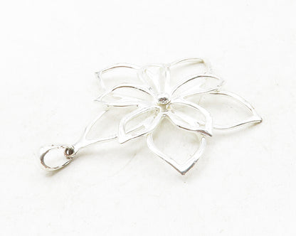 925 Sterling Silver  Shiny Polished Open Flower Motif Drop Pendant  PT10077