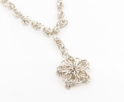 925 Sterling Silver Vintage Necklace Elegant Intricate Link Floral Chain  NE4875