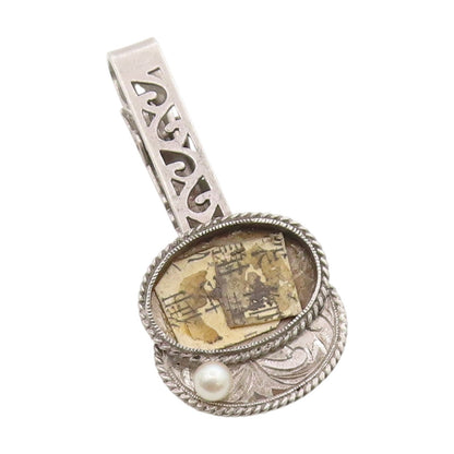 925 Sterling Silver Vintage Tie Clip Pearl Japanese Floral Swirly Design  TR4020