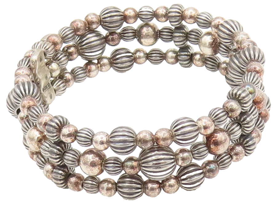 CAROLYN POLLACK 925 Silver  Vintage Beaded 3 Layer Adjustable Bracelet BT10103