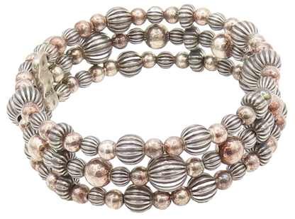 CAROLYN POLLACK 925 Silver  Vintage Beaded 3 Layer Adjustable Bracelet BT10103