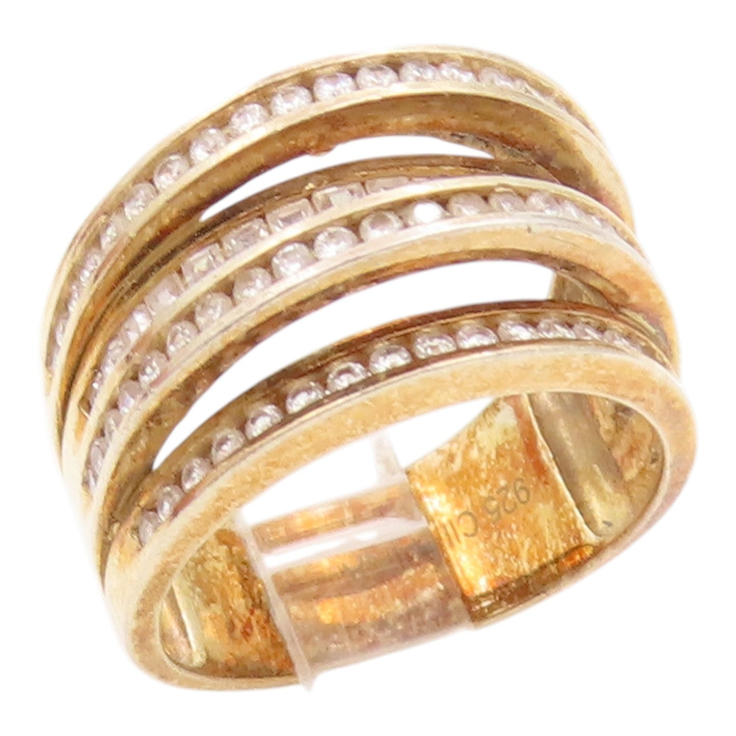925 Sterling Silver Vintage Ring Gold Plated Multirow CZ Wide Band Sz 7 RG35689