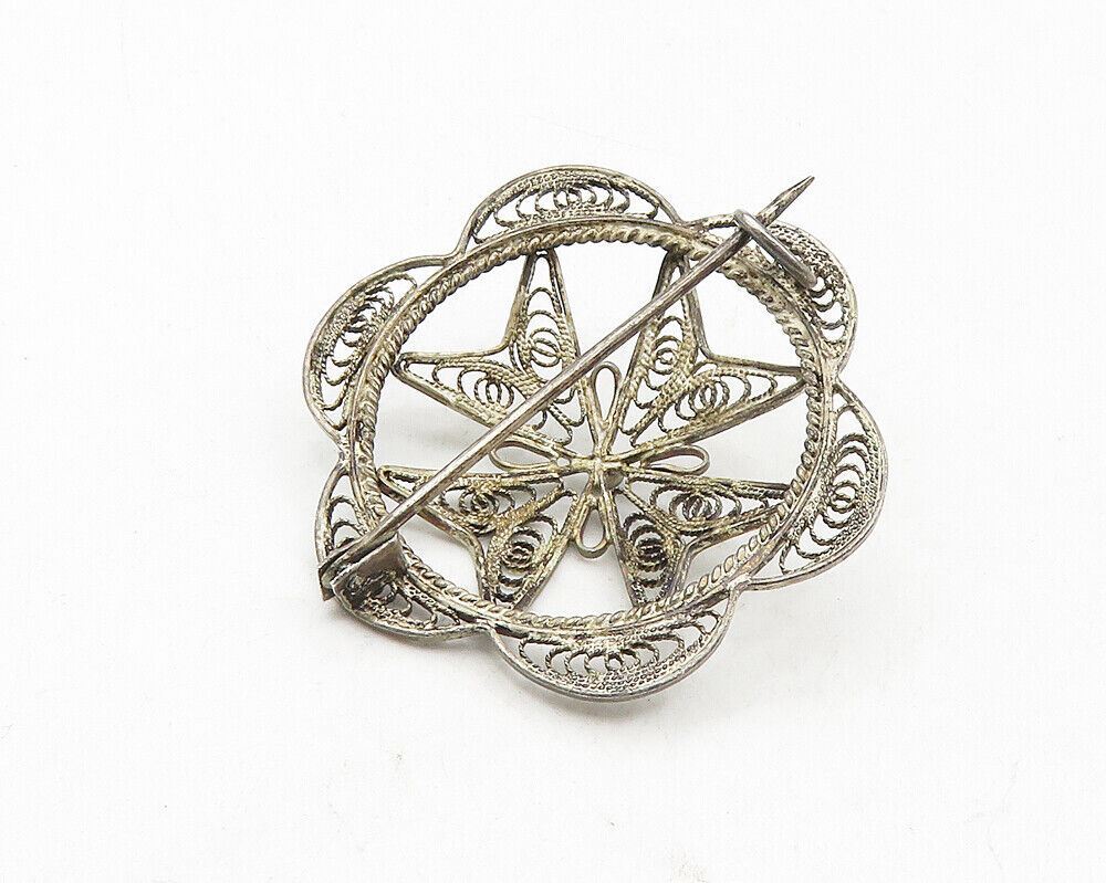 925 Sterling Silver  Vintage Antique Filigree Floral Dome Brooch Pin  BP3707
