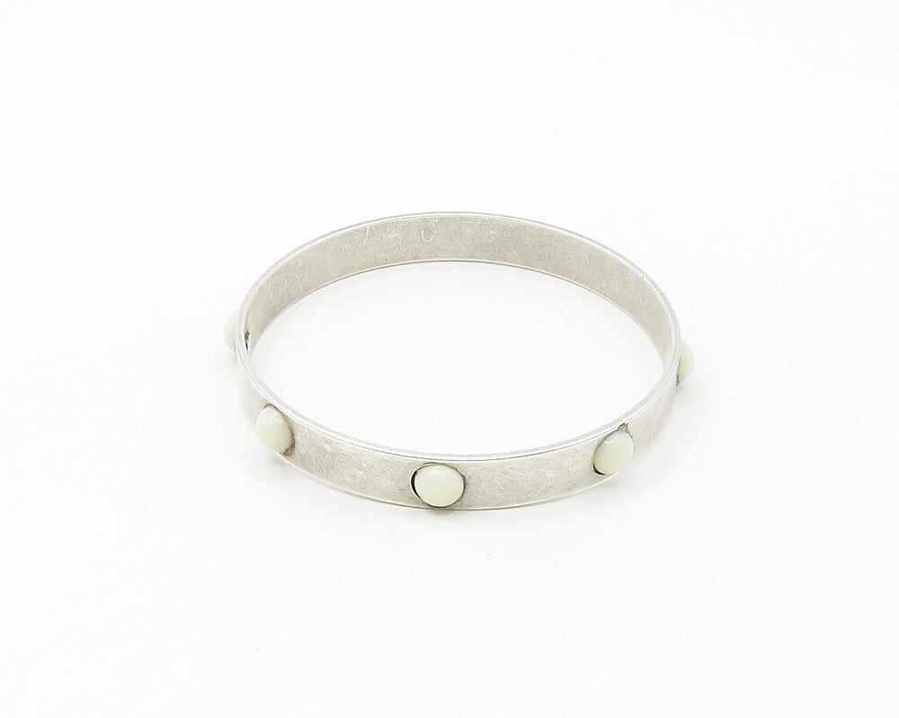 GERARD YOSCA 925 Silver  Vintage Cabochon White Onyx Bangle Bracelet  BT6977