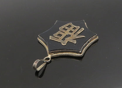 CHINESE 925 Silver  Vintage Black Onyx Dark Tone Writing Pendant  PT19419