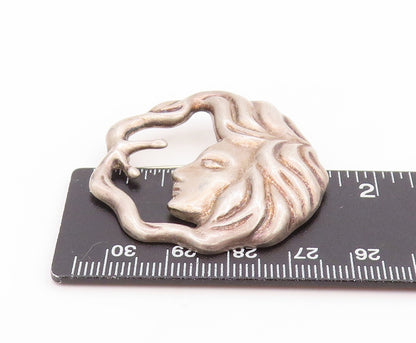 925 Sterling Silver Vintage Brooch Pin MEXICO Art Nouveau Moon Goddess  BP12260