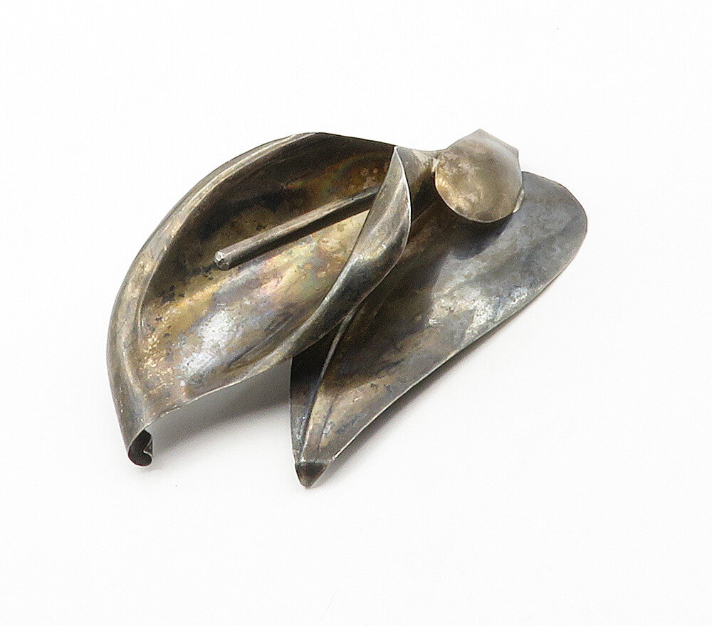 MEXICO 925 Sterling Silver  Vintage Lily Flower Dark Tone Brooch Pin  BP6070