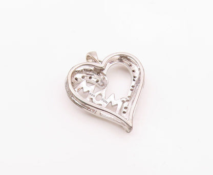 925 Sterling Silver  Shiny Genuine Diamonds Mom Love Heart Pendant  PT11935