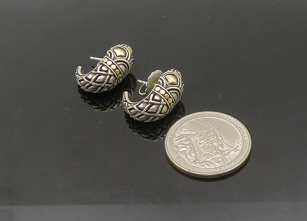 JOHN HARDY 925 Silver & 18K GOLD  Vintage 2 Tone Curve Drop Earrings  EG10792