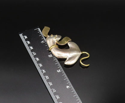 MEXICO 925 Silver  Vintage Sculpted Two Tone Sitting Dog Brooch Pin  BP9681