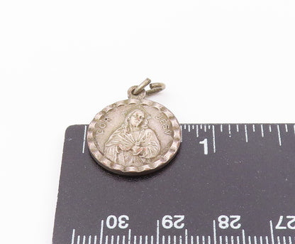 925 Sterling Silver  Vintage Petite Round Religious Figures Pendant  PT17150