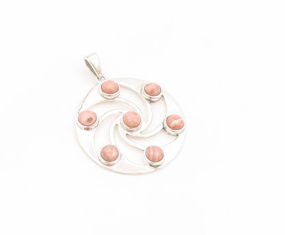 925 Sterling Silver Vintage Pendant Rhodochrosite Celtic Spiral Circle PT25829