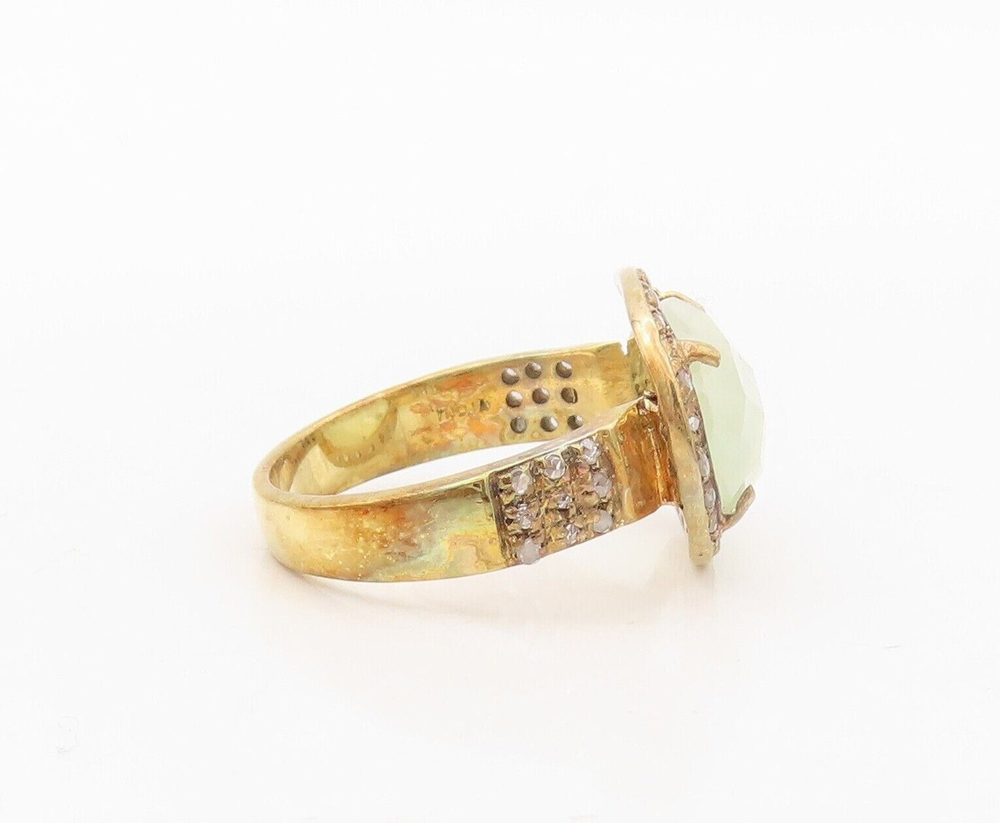 925 Sterling Silver Vintage Ring Gold Plated Diamonds & Gemstone  Sz 7  RG30333