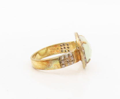 925 Sterling Silver Vintage Ring Gold Plated Diamonds & Gemstone  Sz 7  RG30333