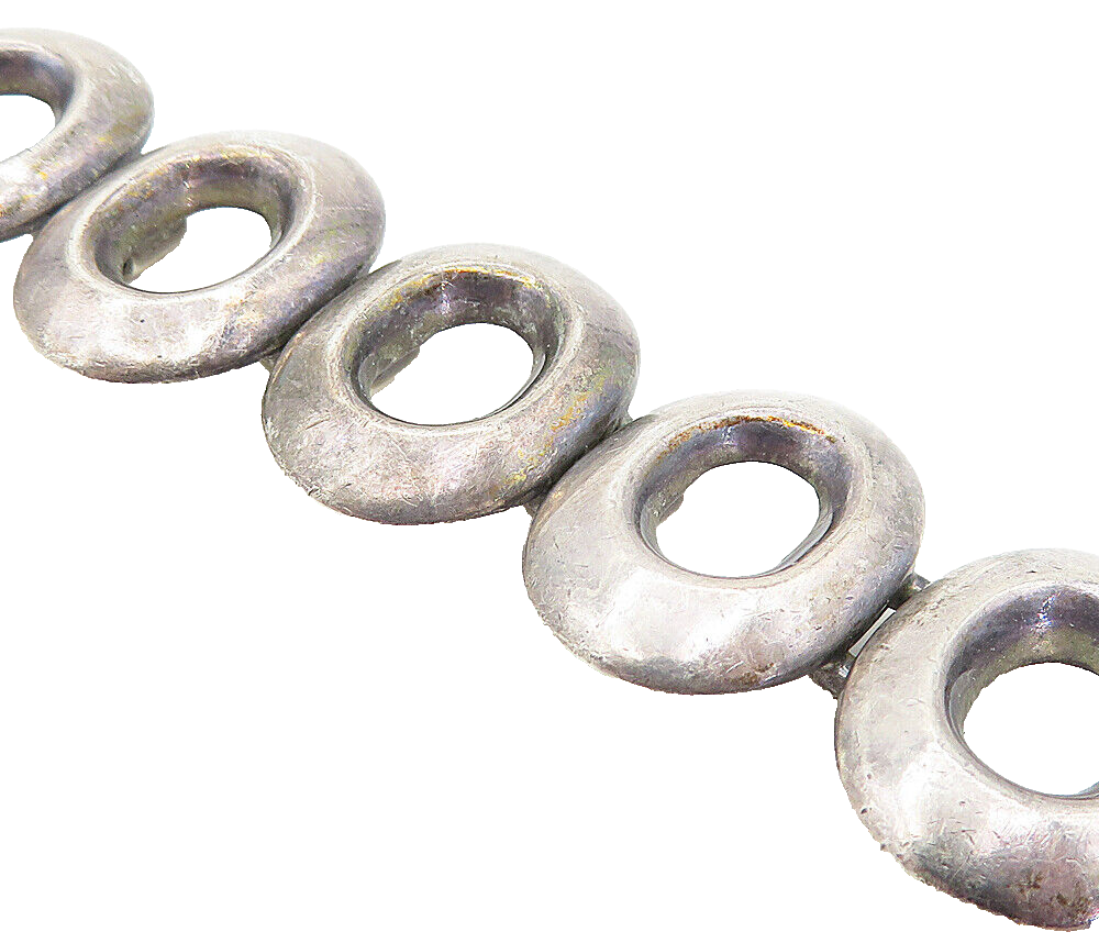 MEXICO 925 Sterling Silver  Vintage Dark Tone Open Oval Chain Bracelet  BT1944