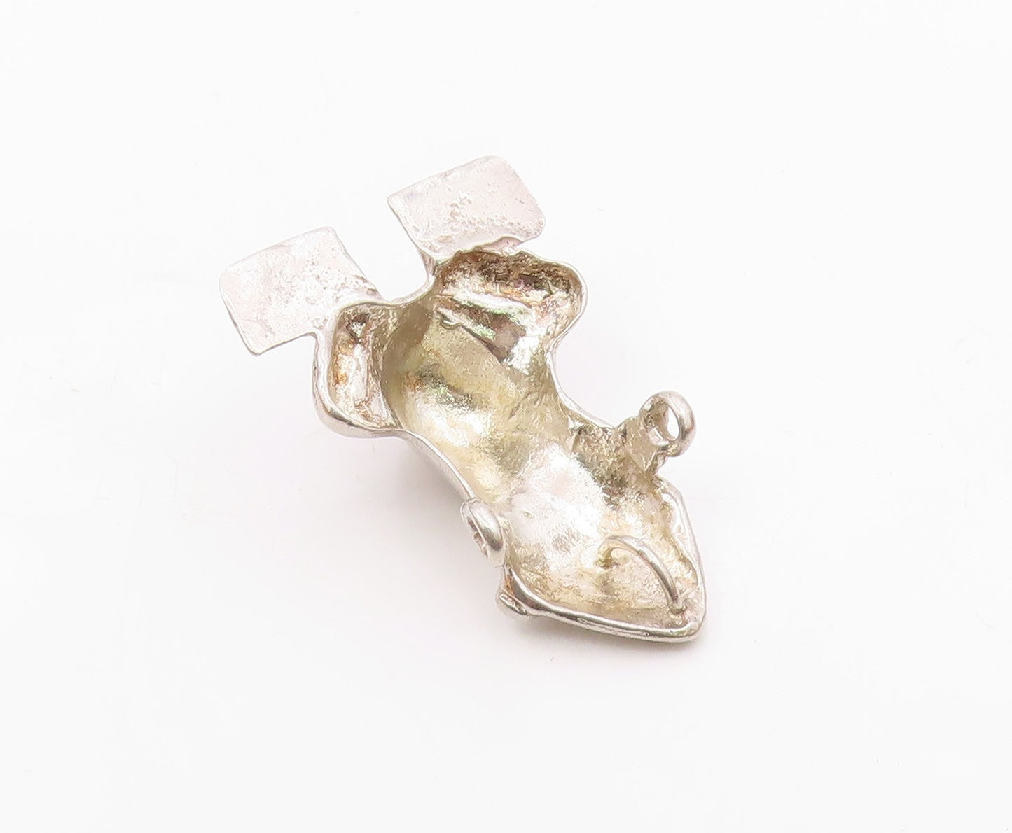 925 Sterling Silver  Vintage Modernist Frog Animal Motif Pendant  PT12107