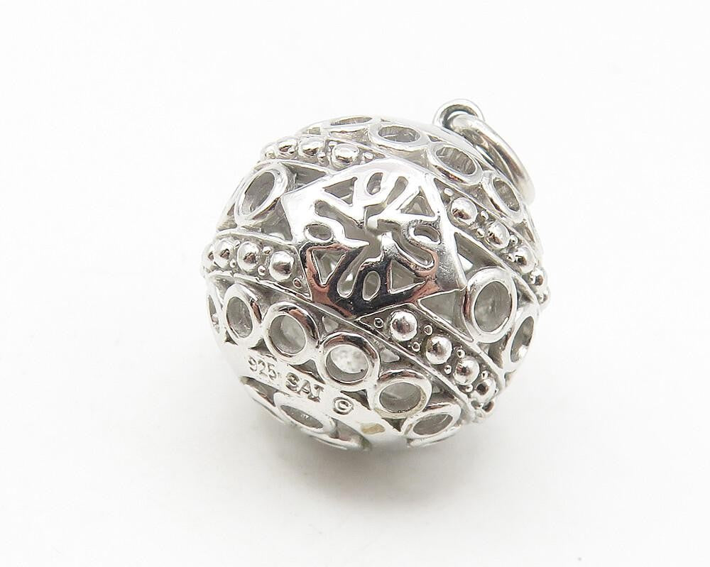 925 Sterling Silver  Shiny Topaz Accent Circle Pattern Sphere Pendant  PT8977