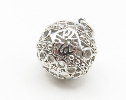 925 Sterling Silver  Shiny Topaz Accent Circle Pattern Sphere Pendant  PT8977