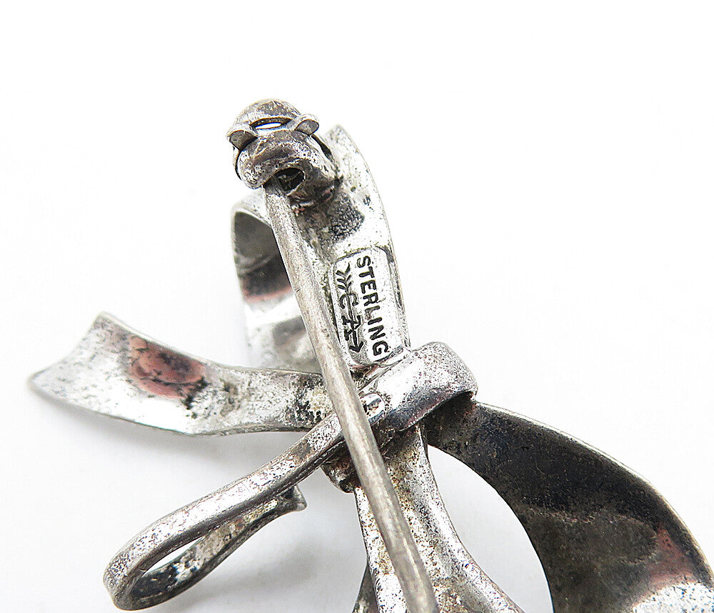 CARL ART 925 Silver  Vintage Dark Tone Bow Tied Ribbon Brooch Pin  BP2113
