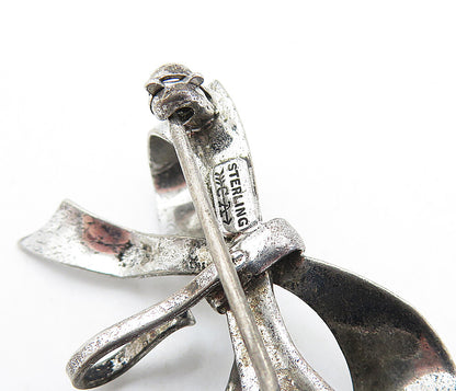 CARL ART 925 Silver  Vintage Dark Tone Bow Tied Ribbon Brooch Pin  BP2113