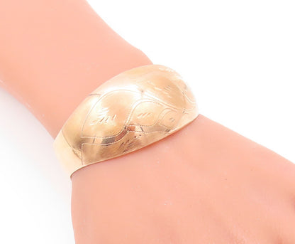 925 Sterling Silver Vintage Bracelet Brass Plated Leaves Etched Cuff  BT11071