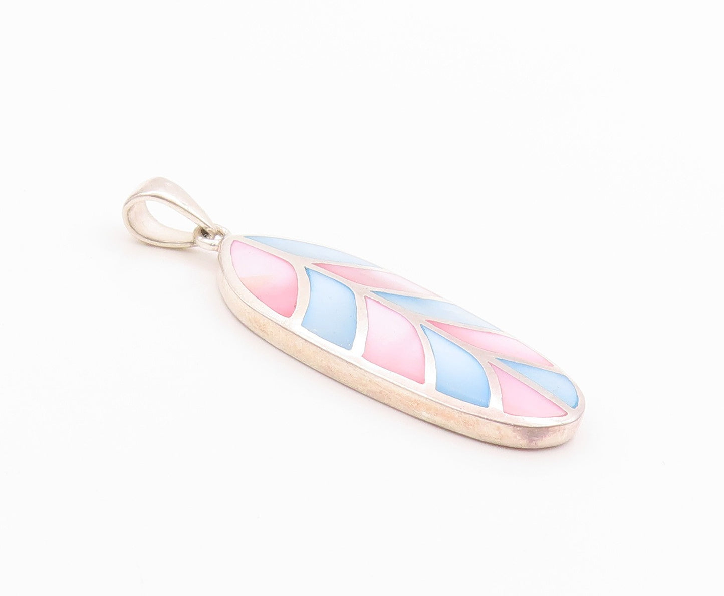 925 Sterling Silver Vintage Pendant Mother OF Pearl Inlay Leaf Design  PT24967