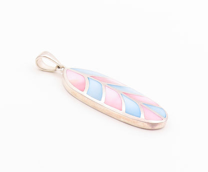 925 Sterling Silver Vintage Pendant Mother OF Pearl Inlay Leaf Design  PT24967
