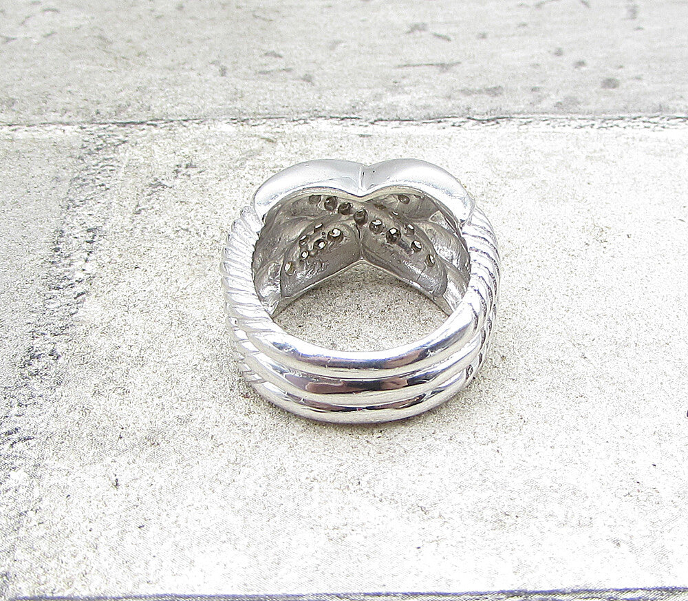 925 Silver Cubic Zirconia X Twisted Ropes 2 Tone Band Ring Sz 6 RG1947