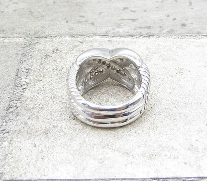925 Silver Cubic Zirconia X Twisted Ropes 2 Tone Band Ring Sz 6 RG1947
