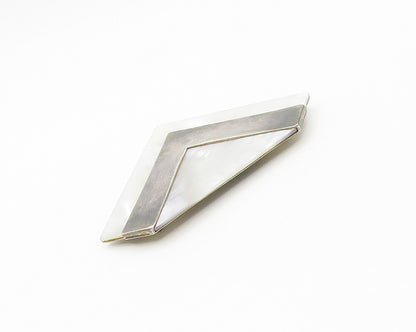 925 Sterling Silver   Vintage Mother Of Pearl Modernist Brooch Pin  BP6868