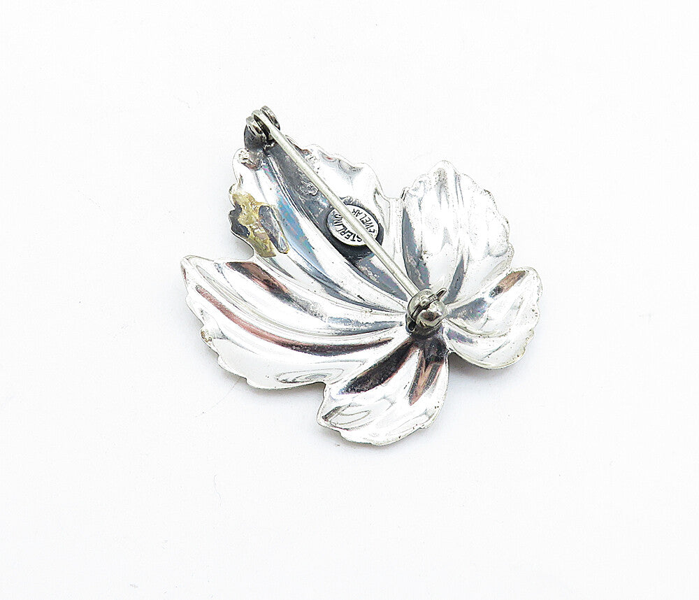 JEWEL ART 925 Sterling Silver  Vintage Autumn Leaf Motif Brooch Pin  BP2358