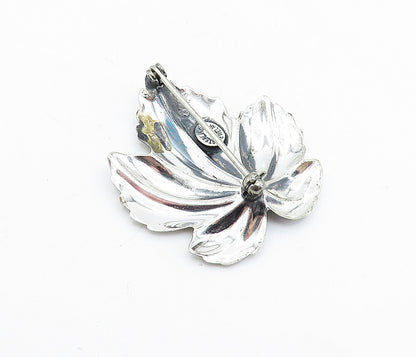 JEWEL ART 925 Sterling Silver  Vintage Autumn Leaf Motif Brooch Pin  BP2358