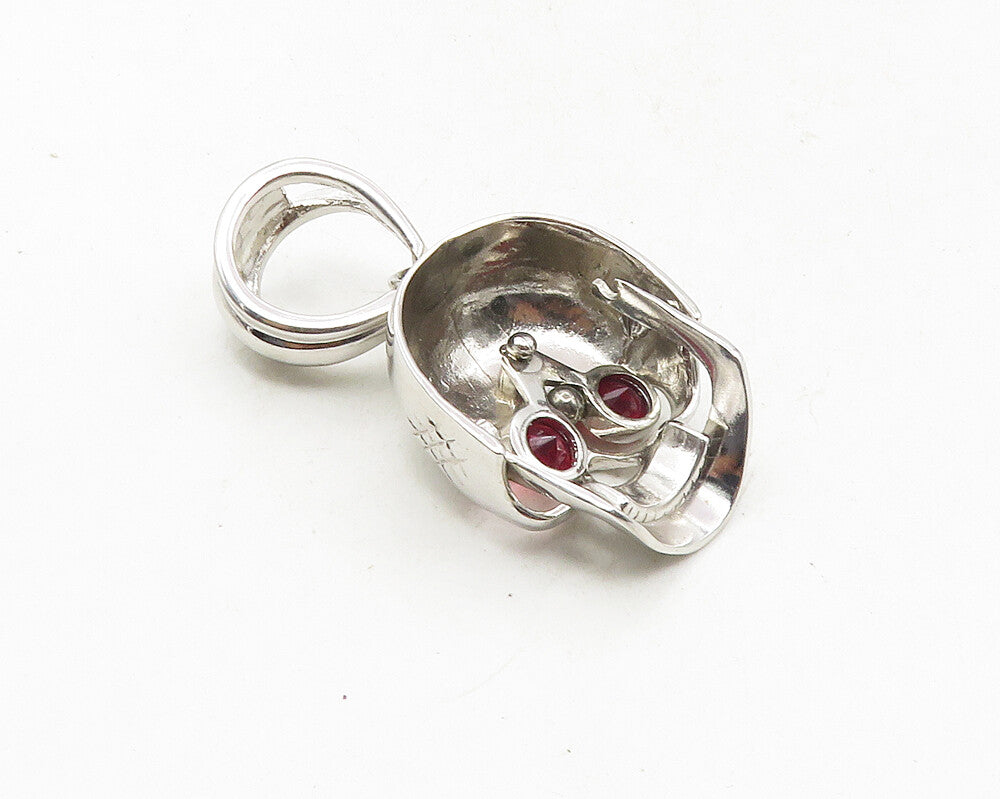 925 Sterling Silver  Pink Topaz Shiny Skull Head Motif Drop Pendant  PT7842