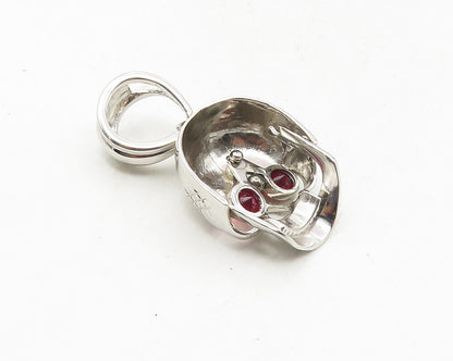 925 Sterling Silver  Pink Topaz Shiny Skull Head Motif Drop Pendant  PT7842