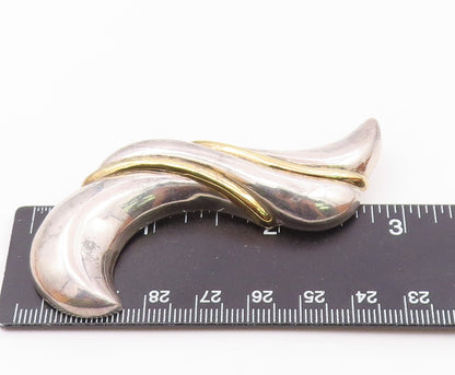 925 Sterling Silver  Vintage Shiny Two Tone Hollow Swirl Brooch Pin  BP5537
