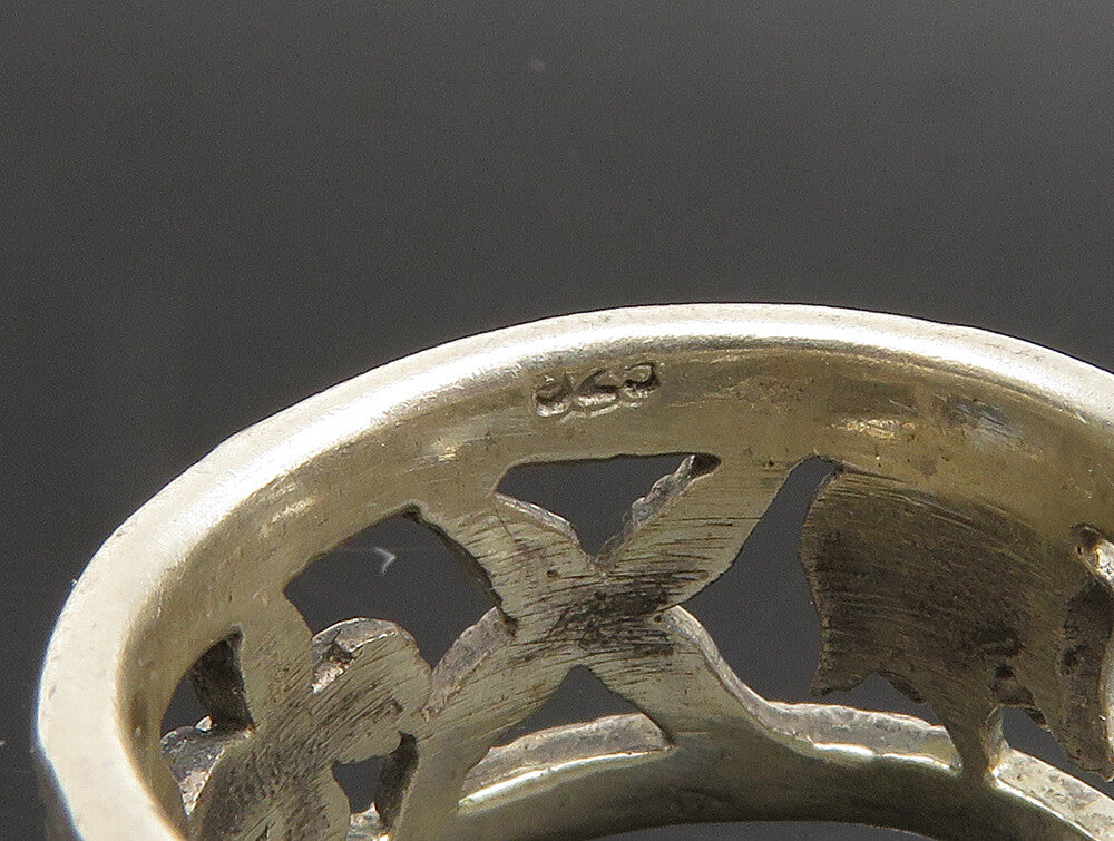 925 Silver  Vintage Flowers & Elephant Cut Out Band Ring Sz 6.5  RG24370