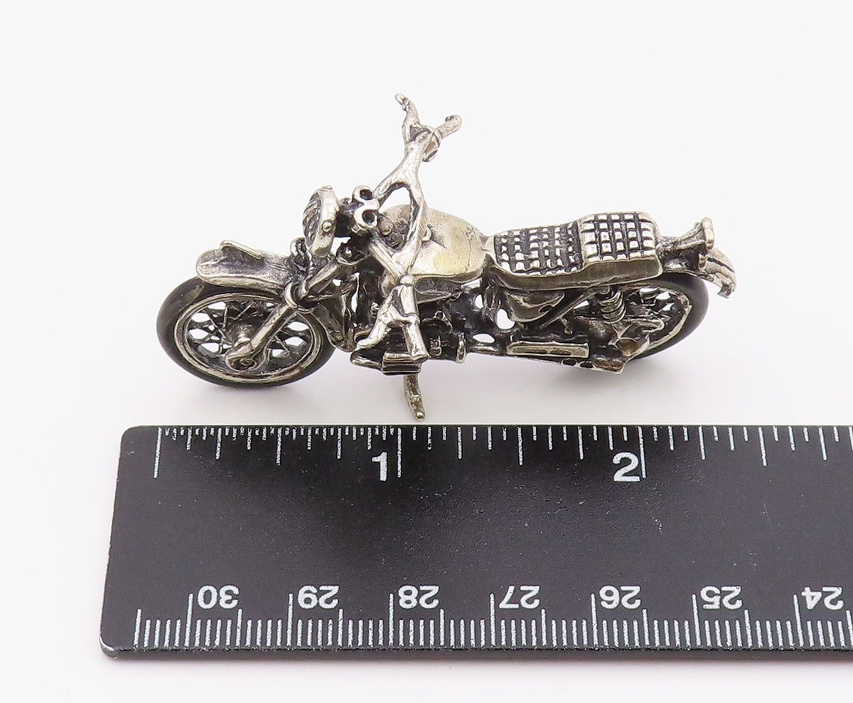 925 Sterling Silver  Vintage Dark Tone Rubber Wheel Motorcycle Trinket  TR2748