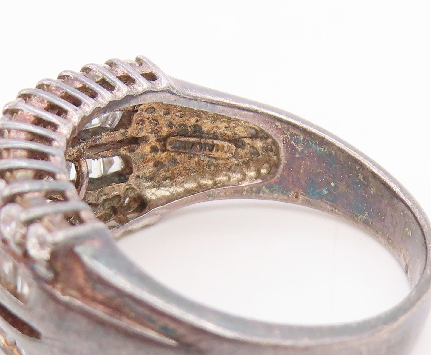 925 Sterling Silver Vintage Ring Round & Baguette Cut CZ Crossover Sz 10 RG35984