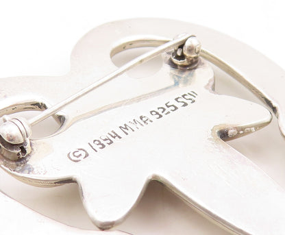 925 Sterling Silver Vintage Brooch Pin MMA Solid Cutout Floral Heart  BP11309