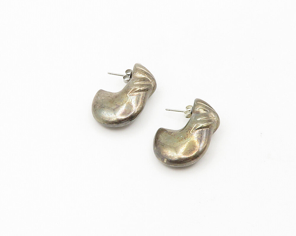 925 Sterling Silver  Vintage Dark Tone Hollow Curved Drop Earrings  EG9377