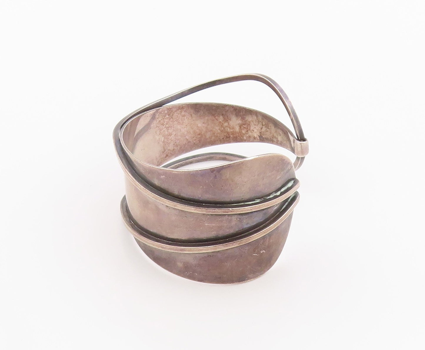925 Sterling Silver Vintage Bracelet PAUL LOBEL Modernist Wavy Cuff  BT12127