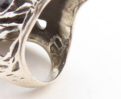 925 Sterling Silver Vintage Ring Long Lizard Black Onyx  Sz 6  RG31376