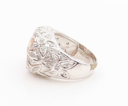 925 Sterling Silver Vintage Ring Citrine & CZ Floral Motif Band  Sz 8  RG35373
