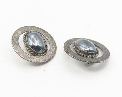 MEXICO 925 Silver  Vintage Hematite Dark Tone Twist Non Pierce Earrings EG6054