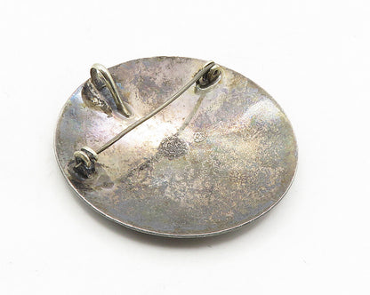MEXICO 925 Sterling Silver  Vintage Mayan Aztec Sun Calendar Brooch Pin BP3756